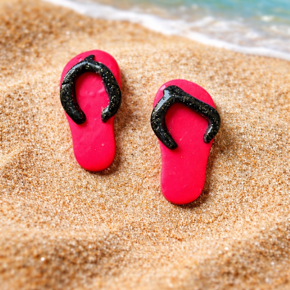 Hot Pink Flip-Flop Handmade Polymer Clay Earrings